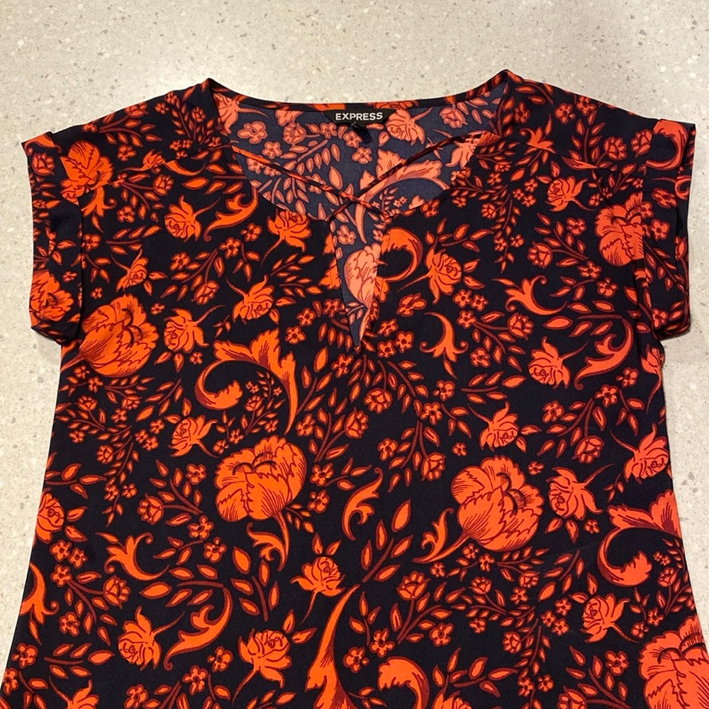 Express silky print tunic blouse